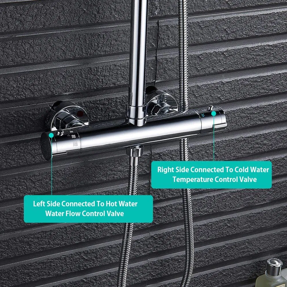 Bathroom RV Wall Mounted Mixer Valve Tap Temperature Control Rain Shower Anti-Scald Thermostatic Tap