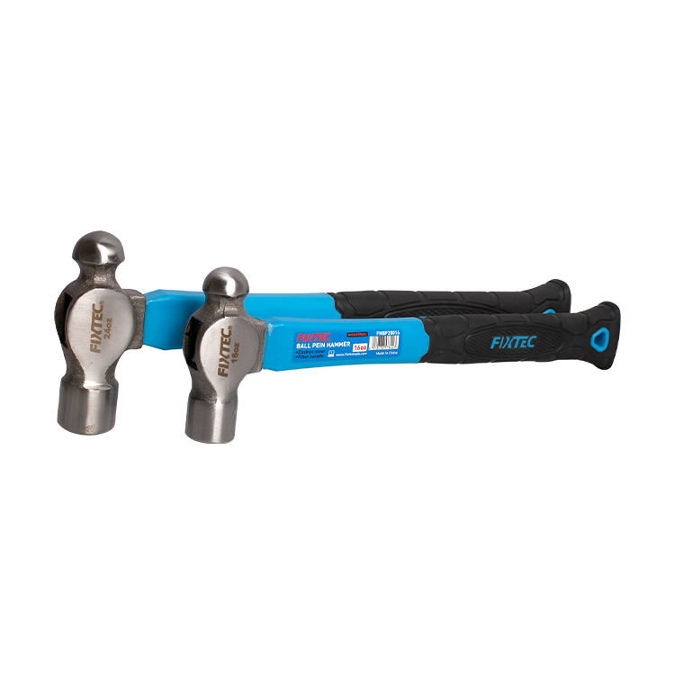 Fixtec Professional 16oz/24oz/32oz Heat Treatment Ball Peen Hammer with Two Color Fiberglass Handle