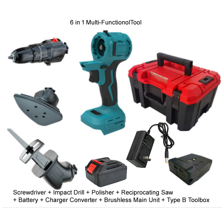 6 in 1 Multi-Function Electric Drill and Saw Power Tool Set Portable Household Multi-Purpose Tool Set
