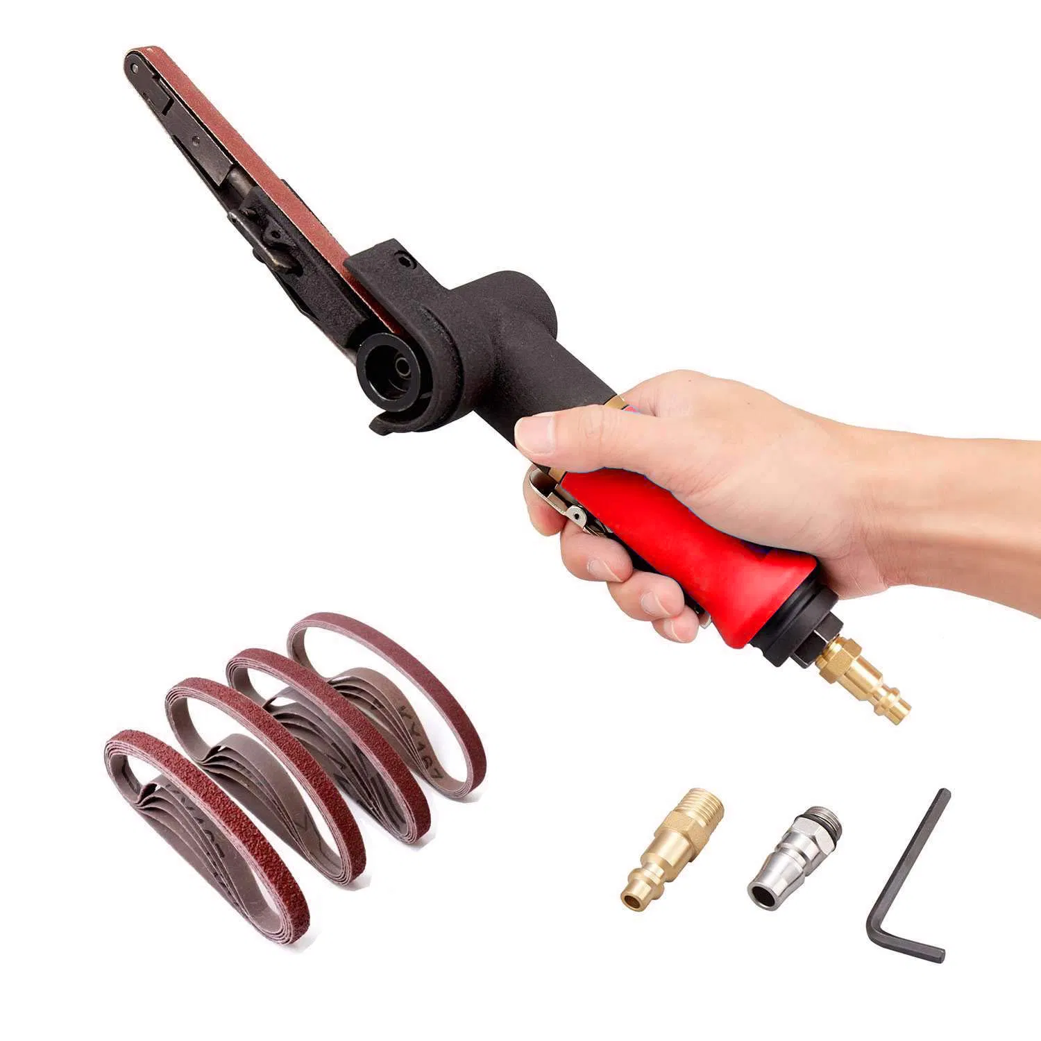 Pneumatic Tool Air Belt Sander Set 1/4" Air Inlet Mini Air Belt Sander Grinder Include Grit 60/80/120 for Steel Metal Polishing