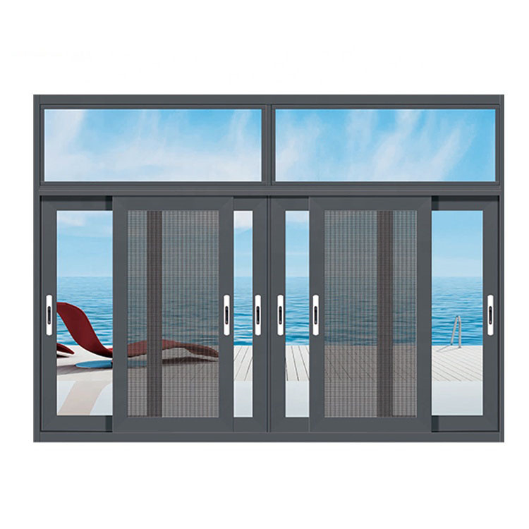 Large Aluminum Sliding Window Black Sliding Window with Mesh