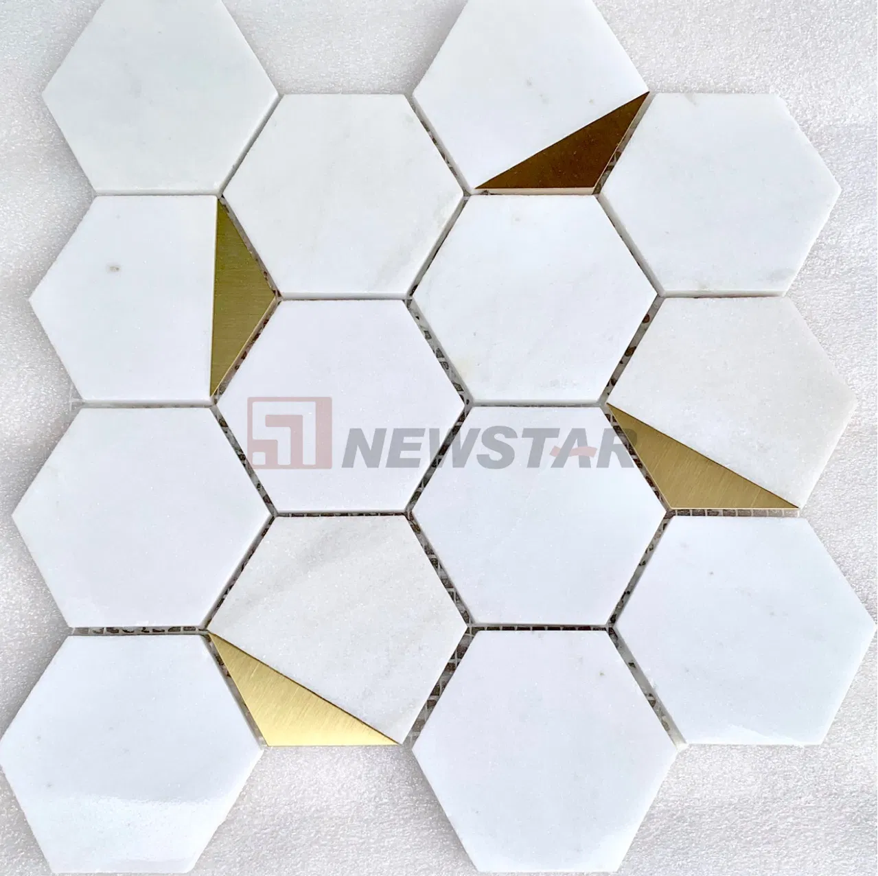Custom Carrara White Stone Metal Craft Mosaic Tile Classic Marble Hexagon Floor Wall Tile Geometric Mosaic Tile