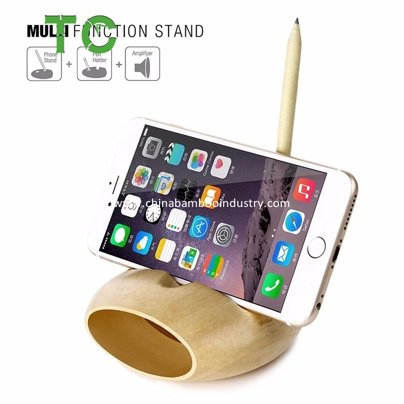 Wooden Sound Amplifier Pen Stand Cable Organizer Charging Phone Holder