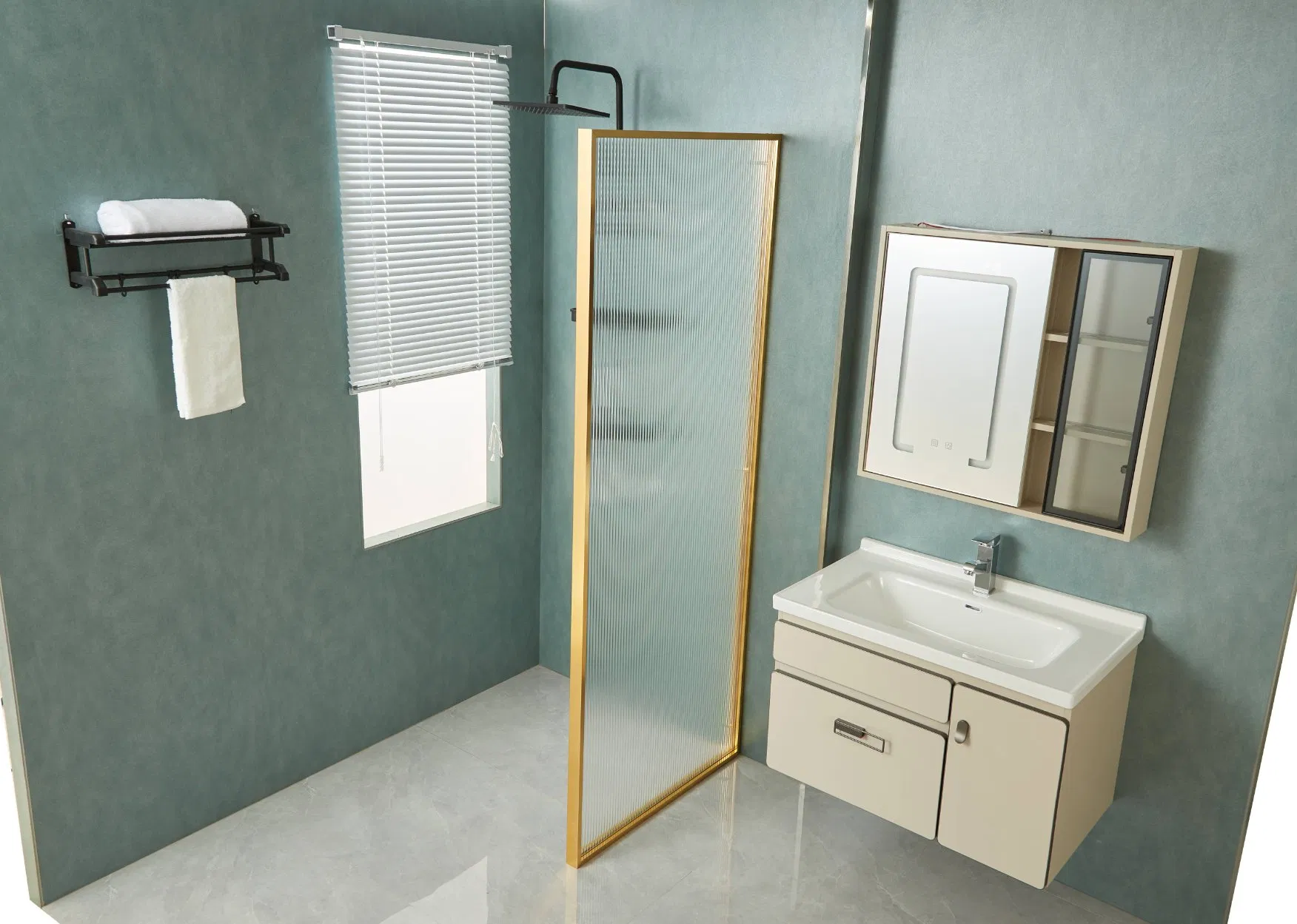 Factory Price Hot Selling Gold Aluminum Tempered Glass Shower Screen Modern Walk in Bathroom -3