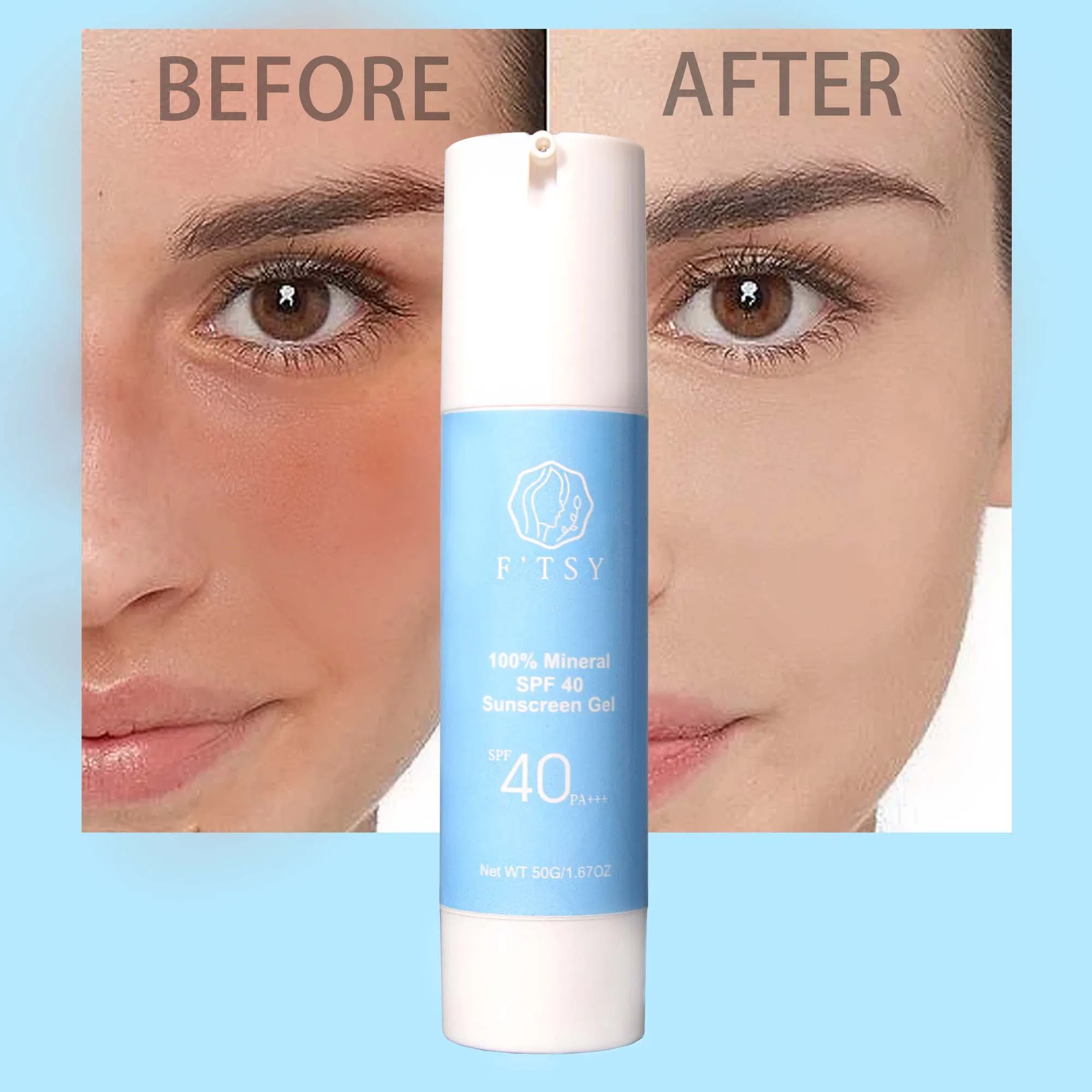 Private Label 100% Natural SPF 40 UV Protection Waterproof Transparent Sunscreen Gel