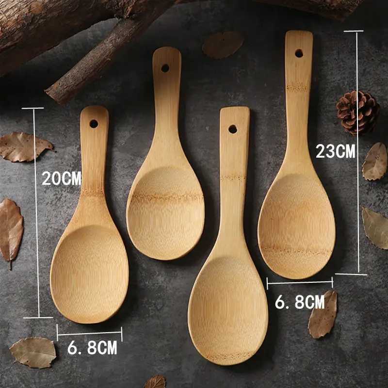 Customized Kitchen Utensil Bamboo Soup Scoop Rice Paddle Cooking Serving Spoon