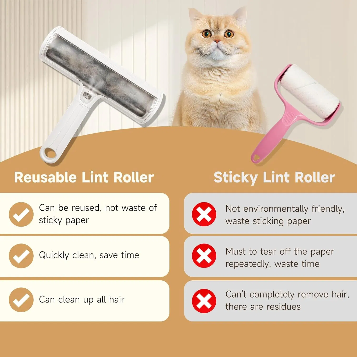 Roller Pet Hair Remover Reusable Lint Roller for Clothes Cat and Dog Hair Removal Tool for Couch, Bed, Sofa, Car Seat, Carpet, Reusable Lint Cleaning Tools