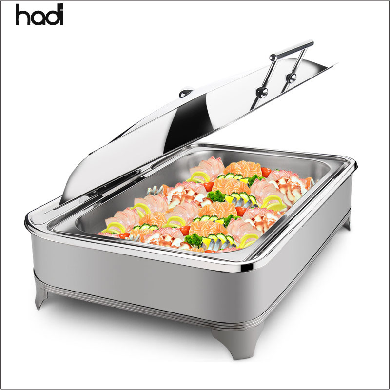 Hotel Restaurant Supplies Hydraulic 6L Stainless Steel Buffet Stove Chafing Dish with Glass Cover