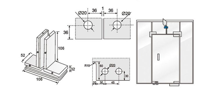 Hot Sale Heavy Duty Stainless Steel Frameless Door Transom Connector Fin Glass Hardware Fittings