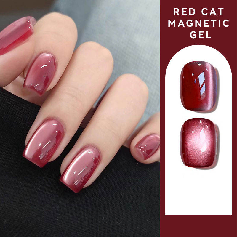 Super Sparkling Long Lasting Cherry Ruby Red Cat Eye Gel Nail Polish