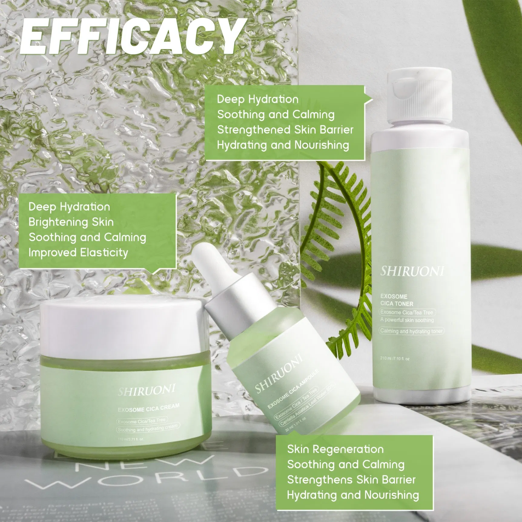 Privide Label Cica Exosome Serum Face Cream Toner Exosome Tea Tree Facial Serum Pore Care Booster Cica Exosome Skincare Set