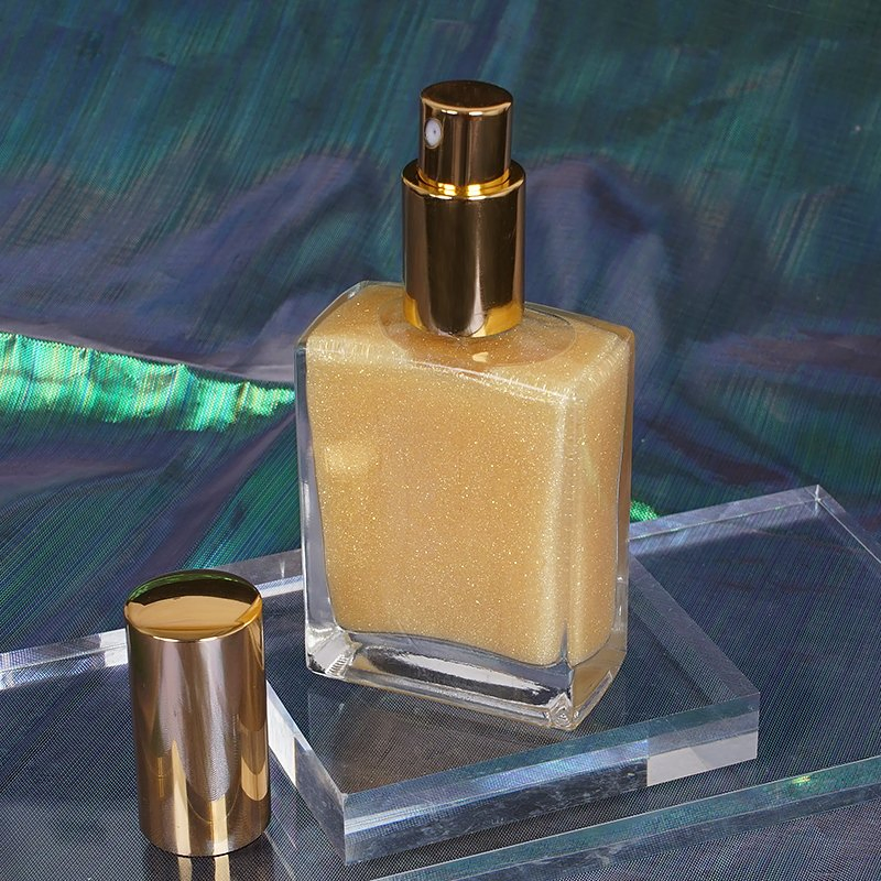 Custom Gold Shimmer Glitter Body Oil Spray Highlighter for Body Use