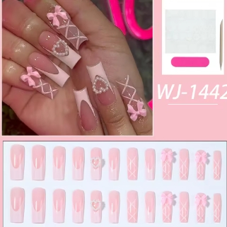 24PCS Square Fake Nails Press on Nails Removable and Daily Wear