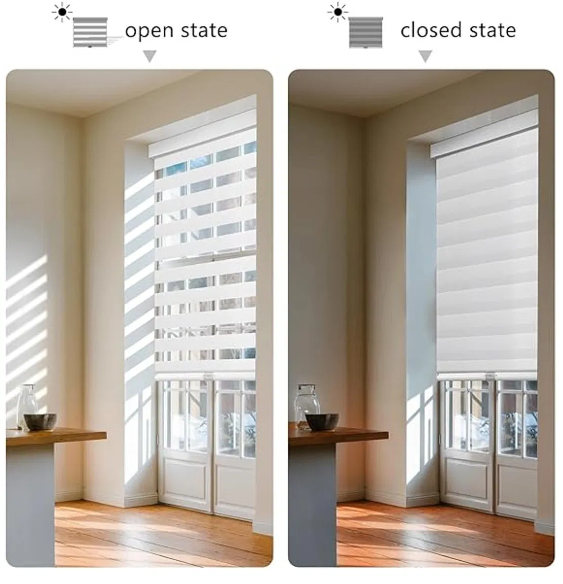 Easy-Install Double Roller Blinds for Living Room & Office - Zebra Shades with Light Filtering & Privacy