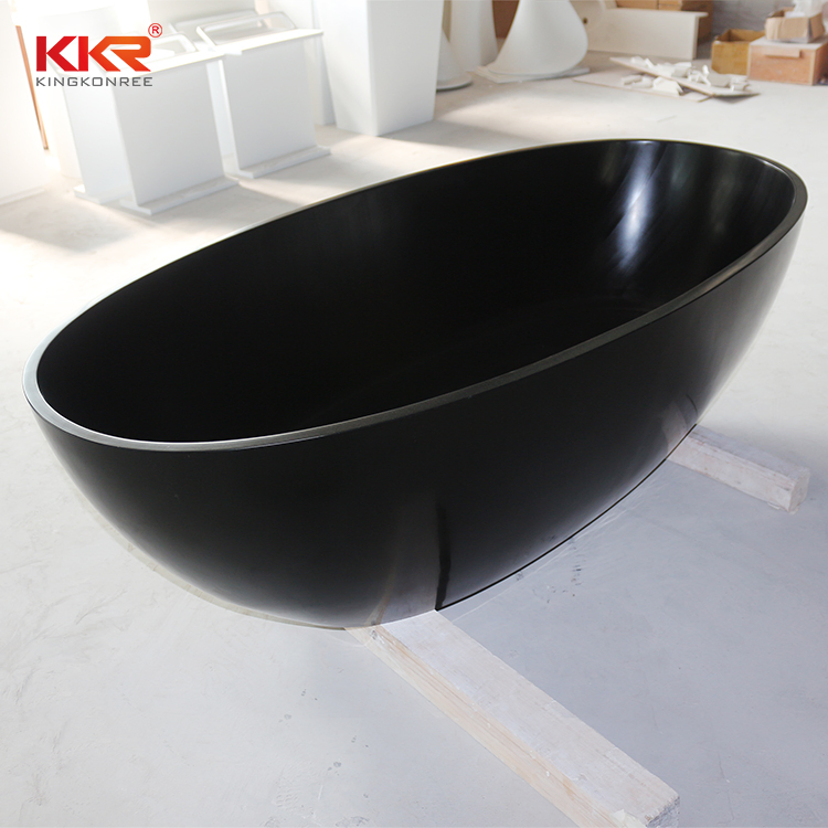 Hot Sale Black Pure Concrete Solid Surface Bathtub, Resin Stone Portable Double Freestanding Bath Tub