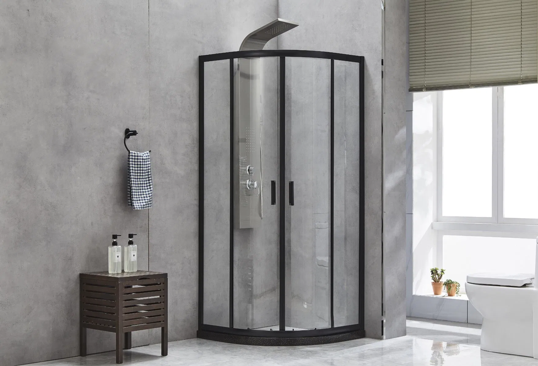 Shower Enclosure, Shower Room with Sliding Double Door and Roller, Extra Shower Panel Available, Showerroom with Black Stone Foundation, 5mm Glasses, Matt Black