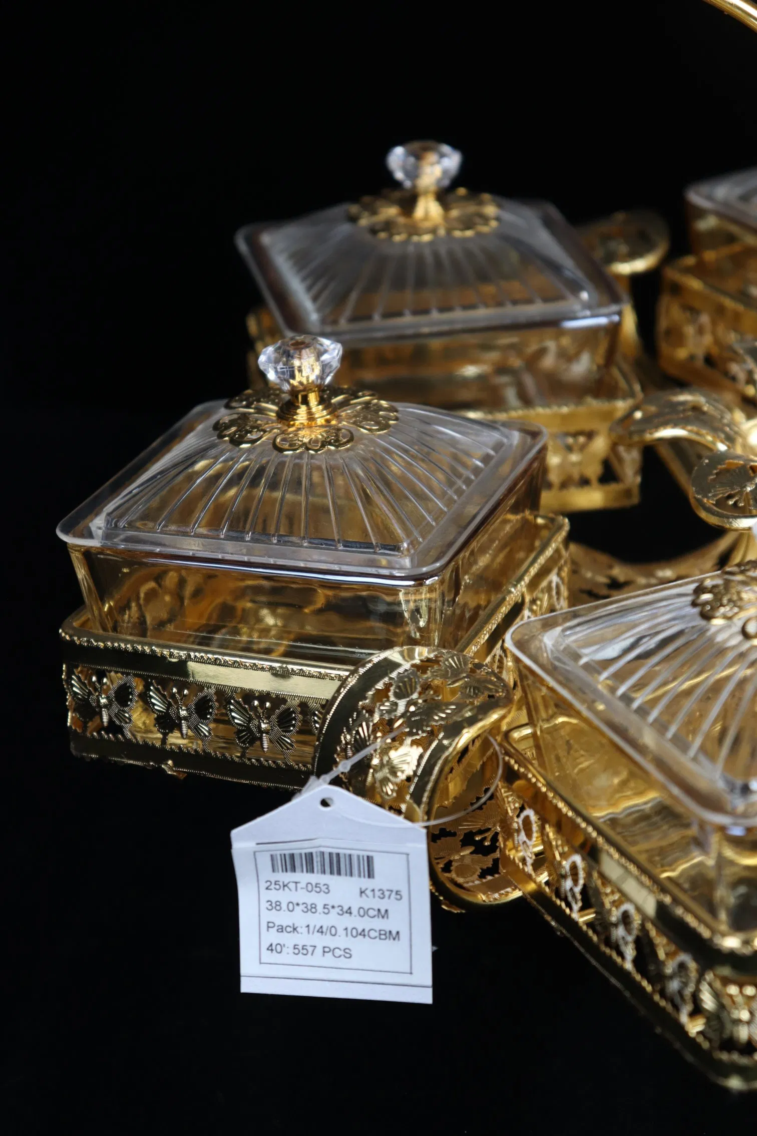 Luxury Home Decor Set, Featuring 6 Jars and a Gold-Plated Iron Candy Bowl