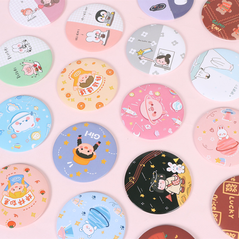 Promotional Gift Small Cosmetic Metal Tinplate Pocket Compact Makeup Magic Glass Cartoon Mirror