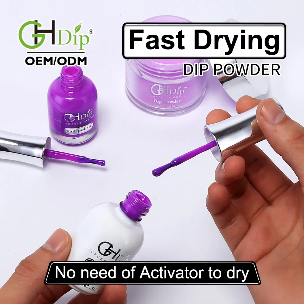 Purple Nail Fast Drying Dipping Powder 3 in 1 Color Match Gel Polish and Nail Lacquer