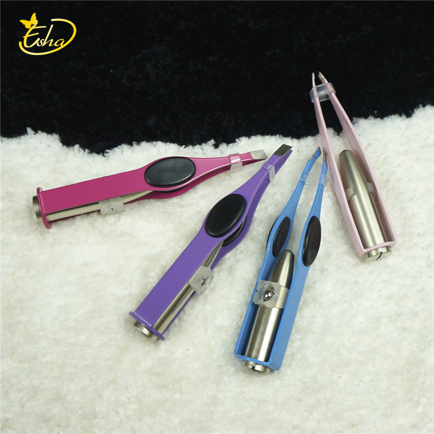 Light Facial Hair Removal Eyebrow Makeup Tool Stainless Steel LED Tweezers