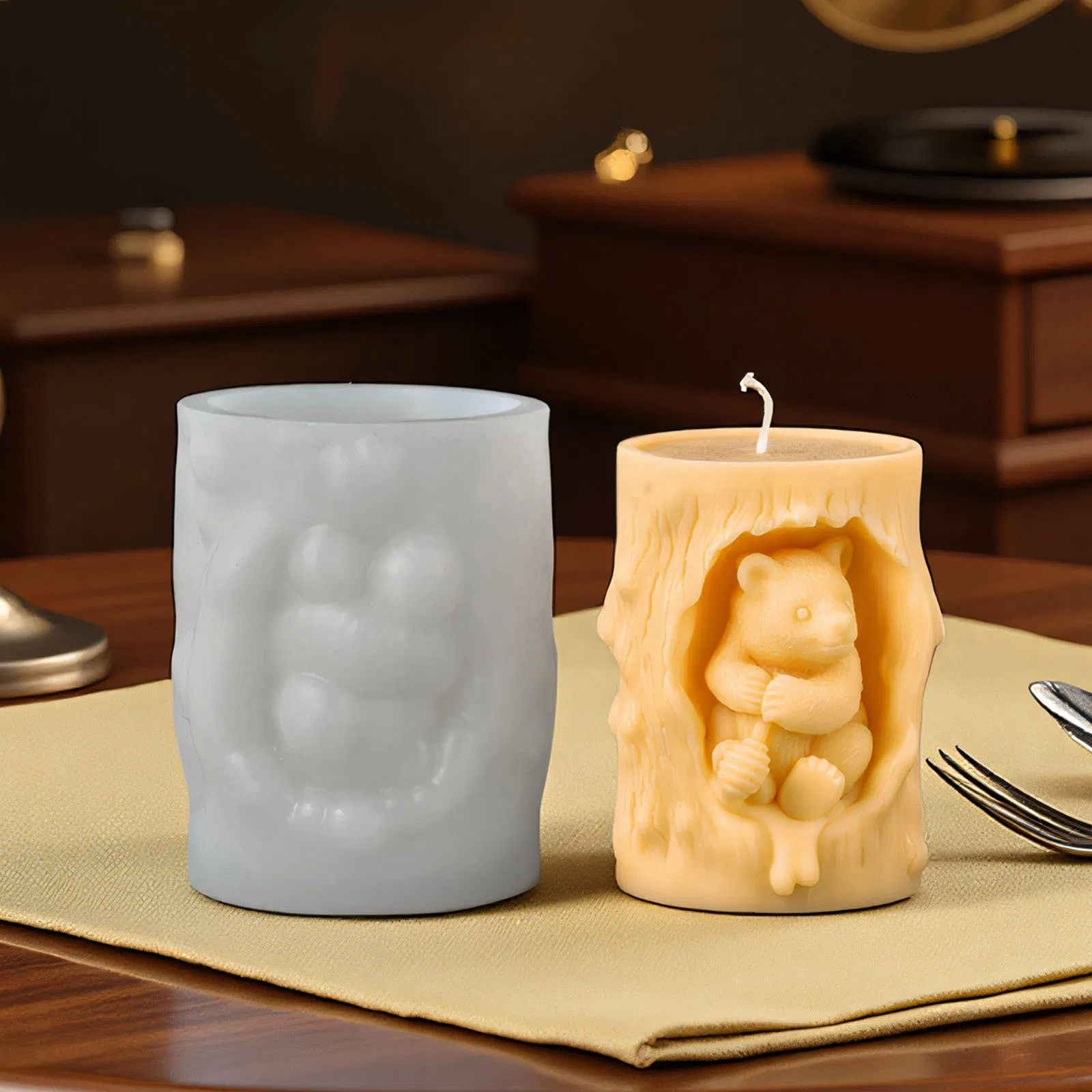 Силиконовая форма для свечи Медведь с сотами 3D