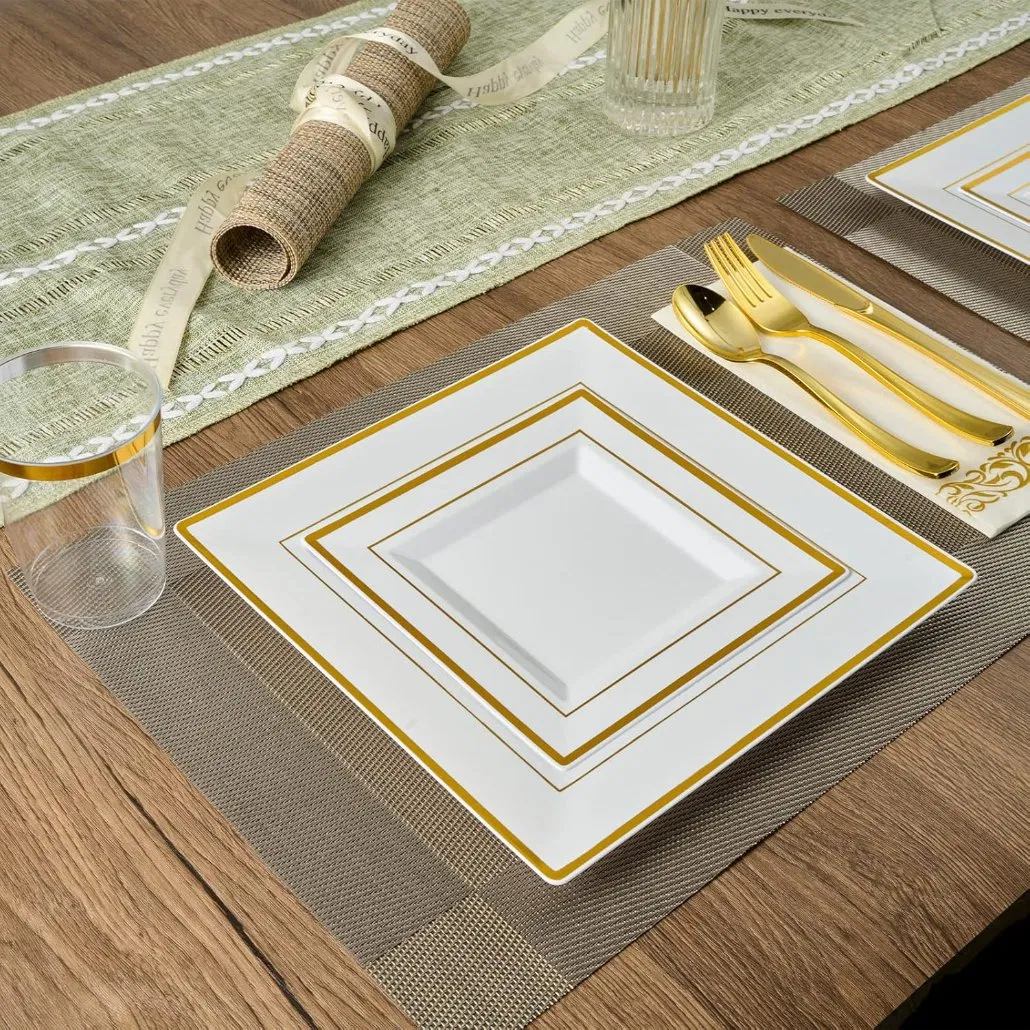 Elegant Square Gold Rimmed Disposable Plates for Events