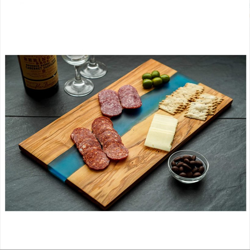 Olive Wood Fruit Sushi Vegetable Sky Blue Mosaic Resin Cutting Board