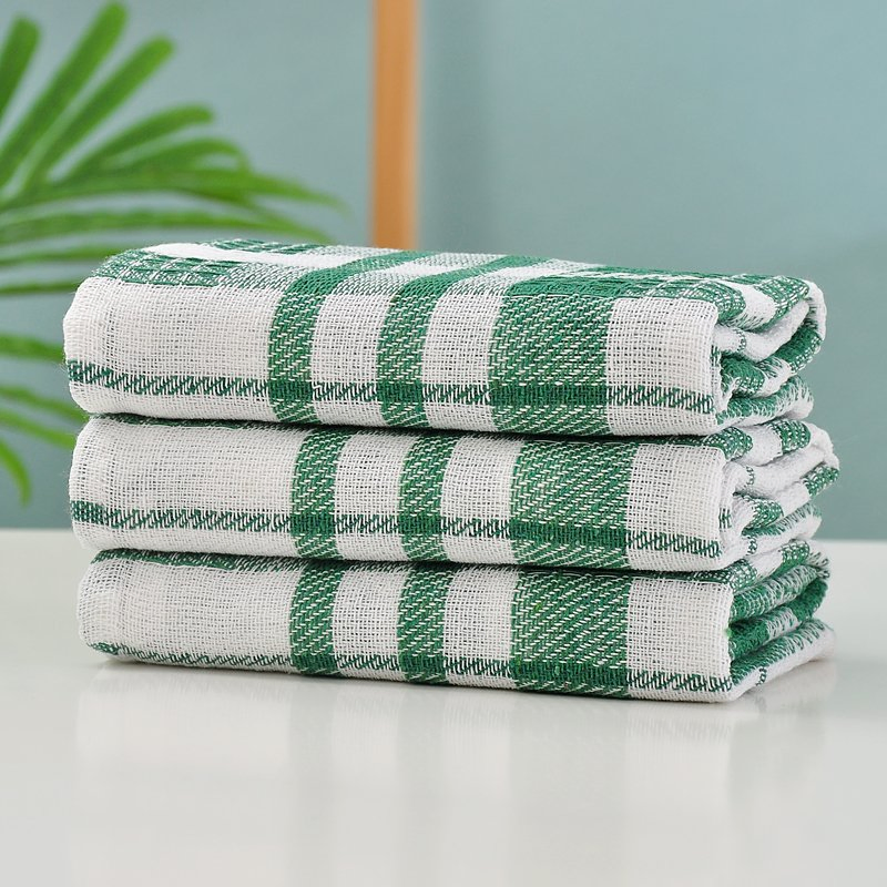 Factory Wholesale Custom Logo Water Absorbent Grid Polyester-Cotton Cloth Linen Woven Technique Kitchen Dish Tea Towel