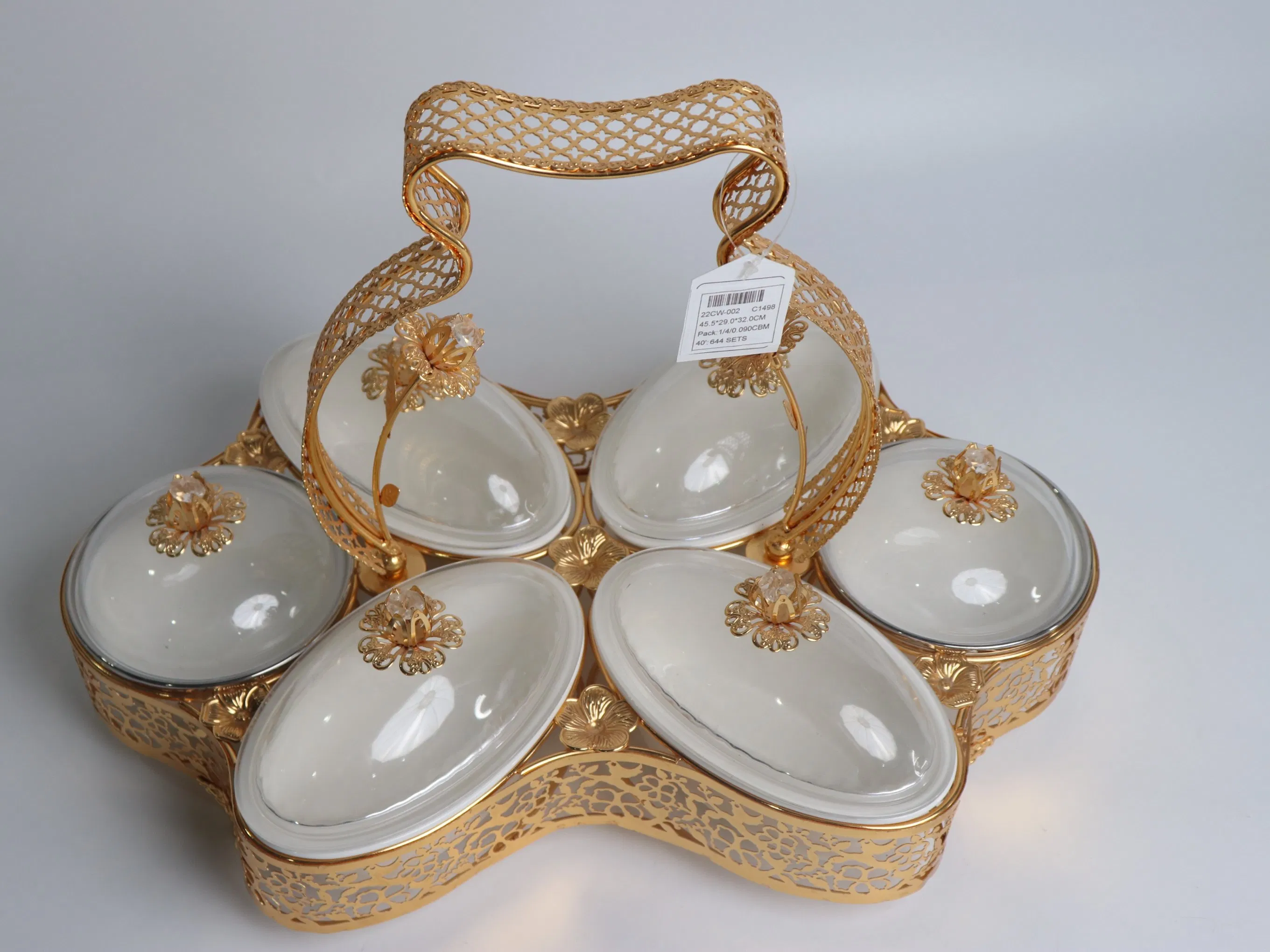 China Wholesale Market Gold Plated Iron Tray with Plastic Bowl Set Candy Tray