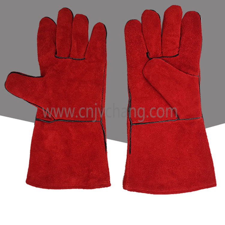 Cowhide Cotton Lining Mittens Heat Resistant Oven Mitten BBQ Gloves Length 40cm