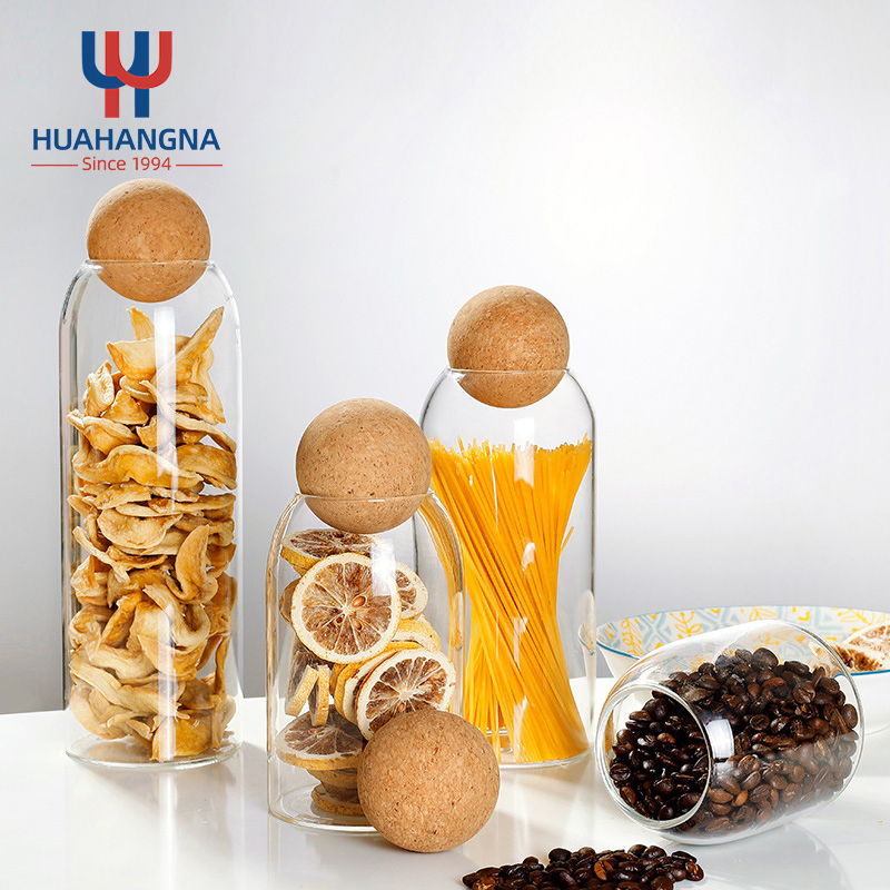 16oz 25oz 30oz Glass Food Storage Canister Borosilicate Food Storage Glass Jar with Ball Cork Lid