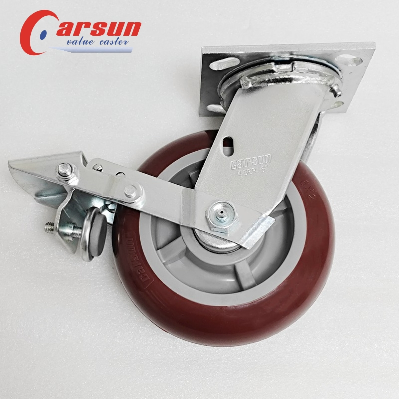 Heavy Industrial Casters 6 Inch Polyurethane Casters with Tread Brakes