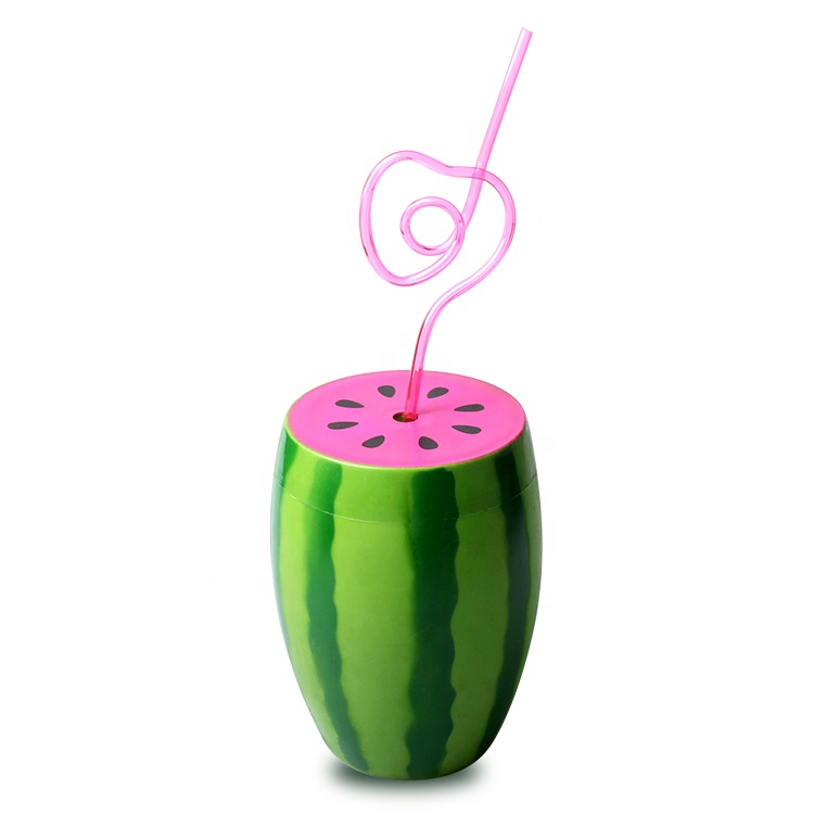 New Design Plastic Watermelon Shaped Cup with Straw
