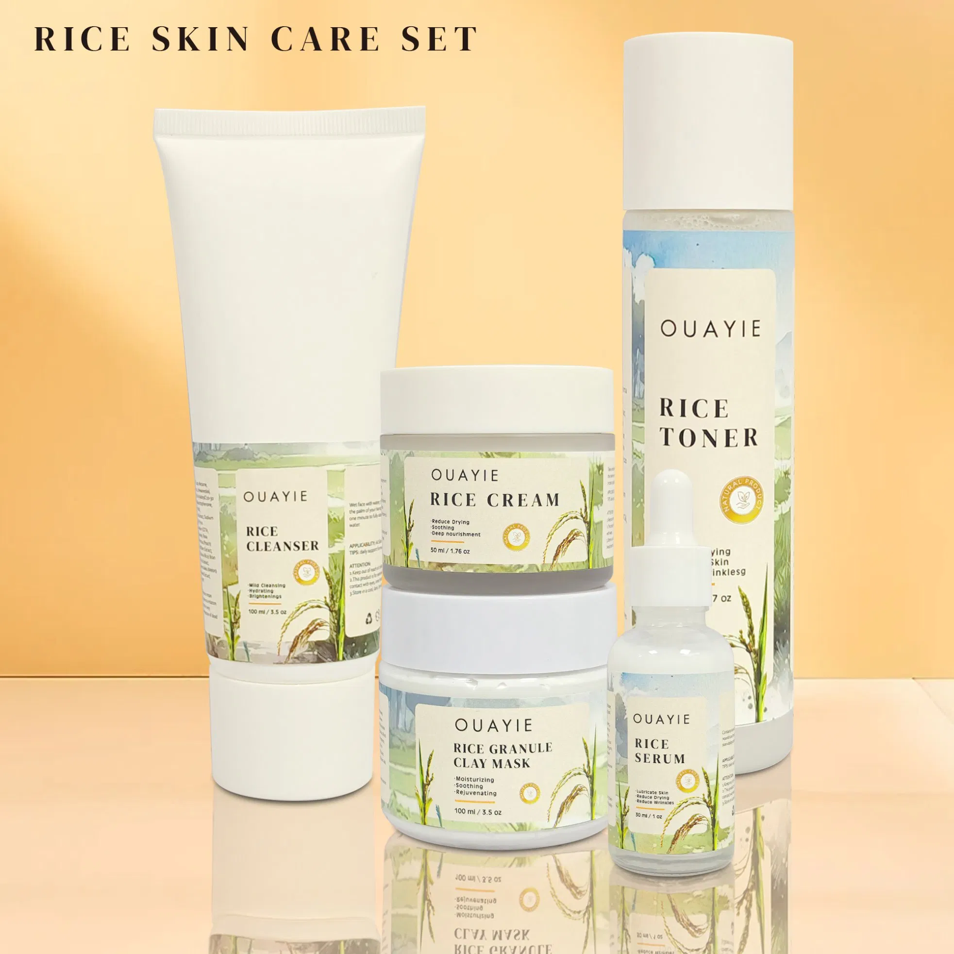 Beauty Cosmetics Clean Moisturize Improves Skin Dullness Rice Skin Care Serum Set