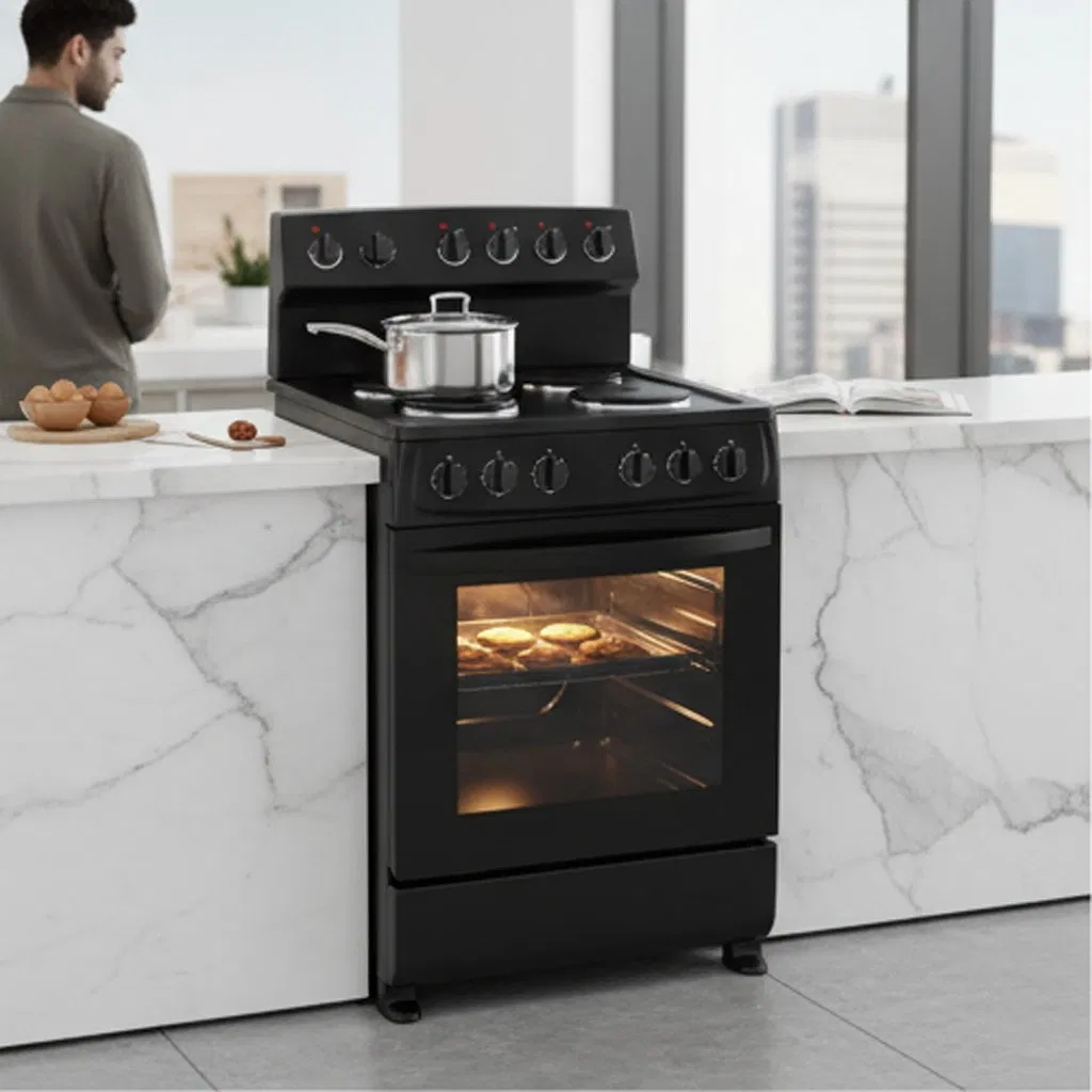Versatile Black Electric Oven with Hotplate for Modern Kitchens