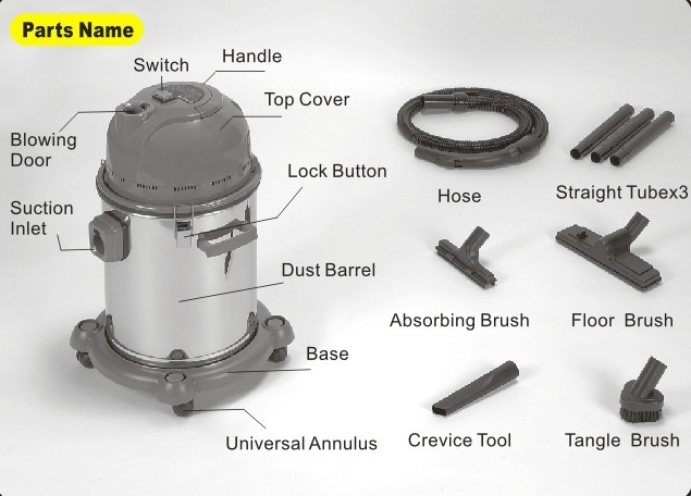 Stainless Steel Drum Vacuum Cleaner with Wet and Dry Cleaning and Blower Function