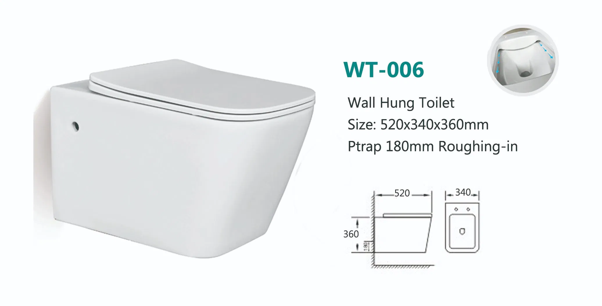 Colored Rimless Flush Water Closet P-Trap Wall Hung Toilet High Quality HDPE Plastic Hidden Tank