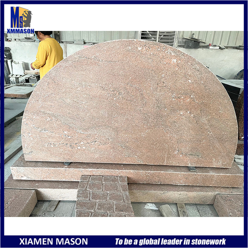 Bespoke Unique Large Red Granite Double Kerb Headstone