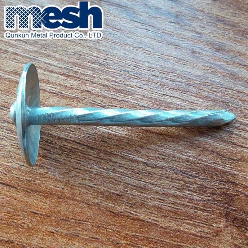 Zinc Plating / Polishing Umbrella Roofing Nails with Washer