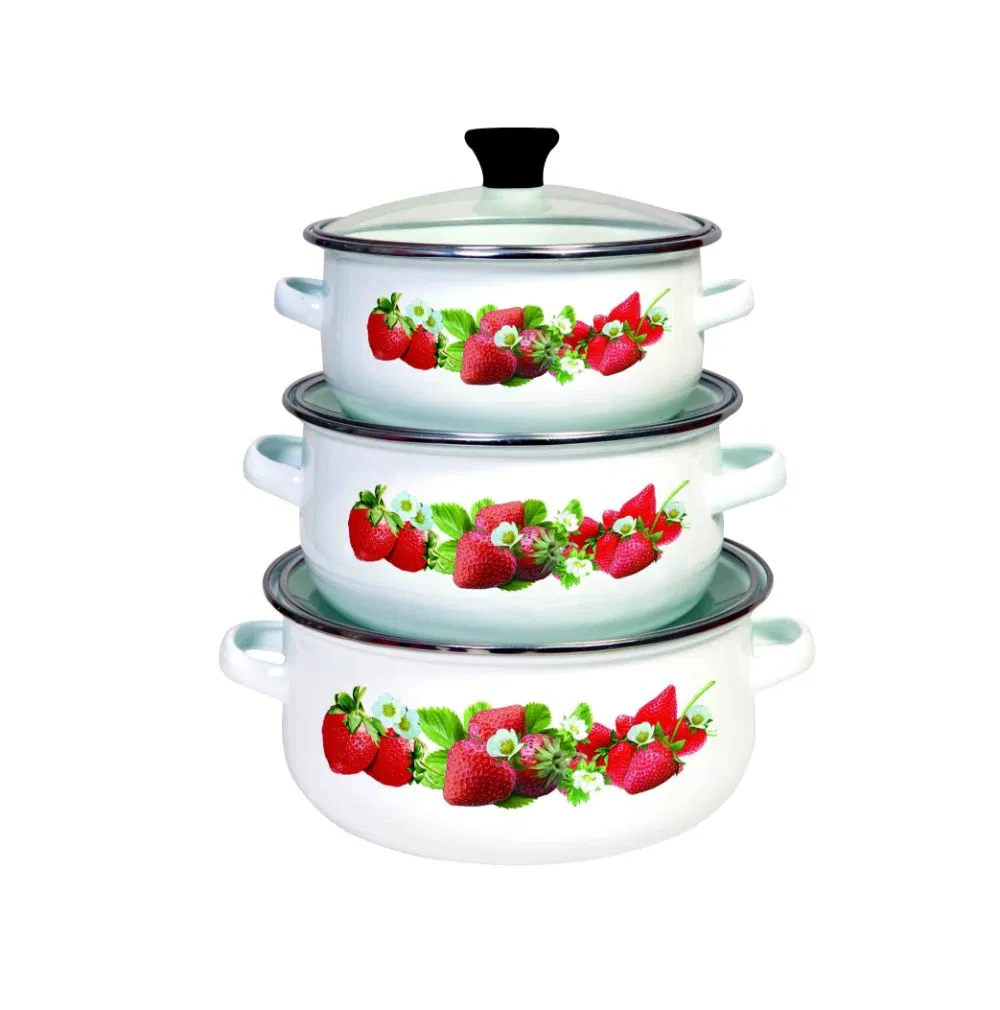 12-14-16cm Enamel Mini Pot Carbon Steel Cookware Set Casserole with Glass Lid