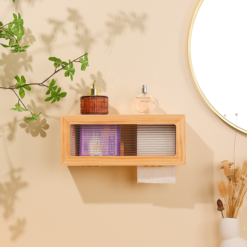 Sturdy Wooden Box Hosting Kitchen Tissue and Toilet Paper Roll Dispenser