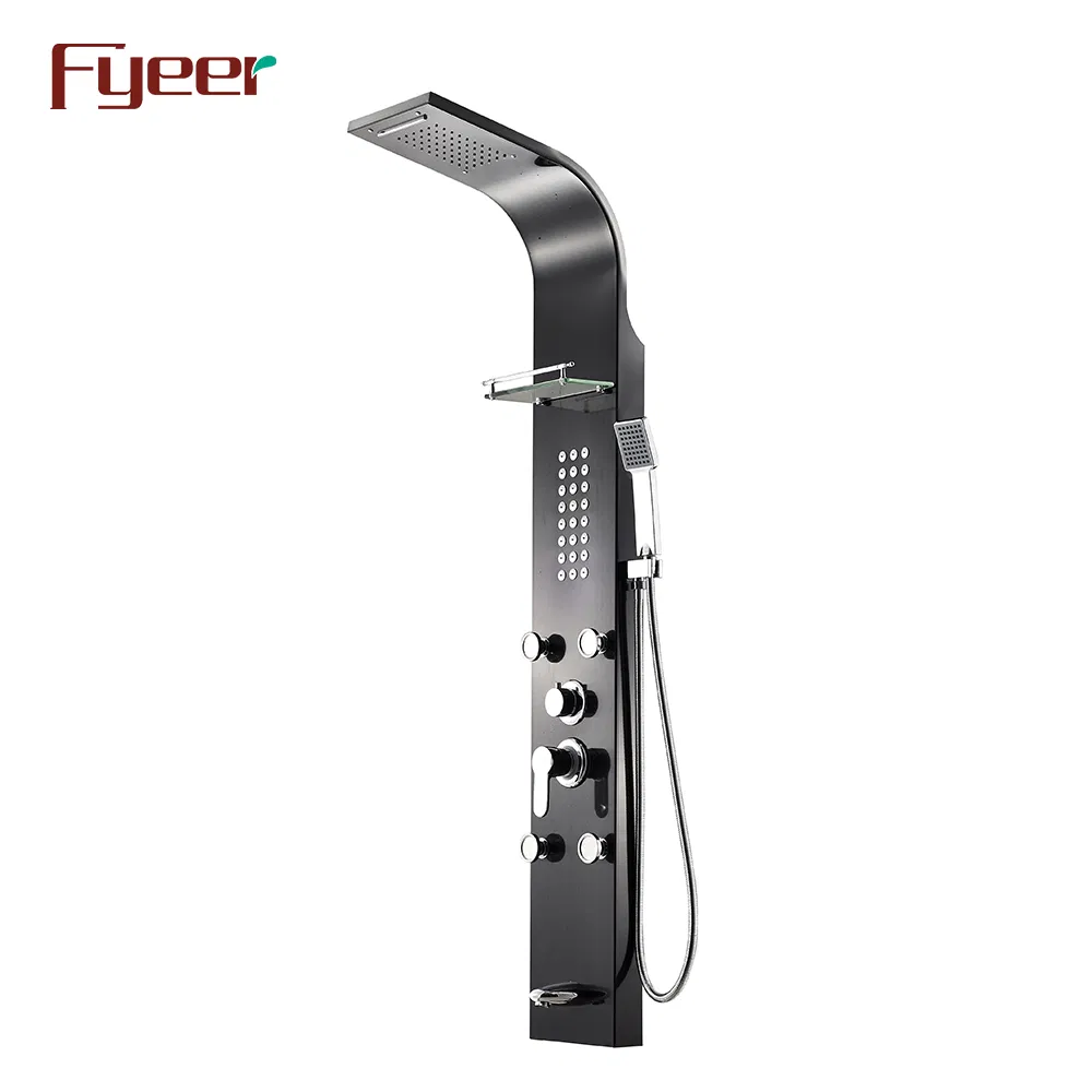 Fyeer Multifunction Massage Rainfall Stainless Steel Black Shower Panel