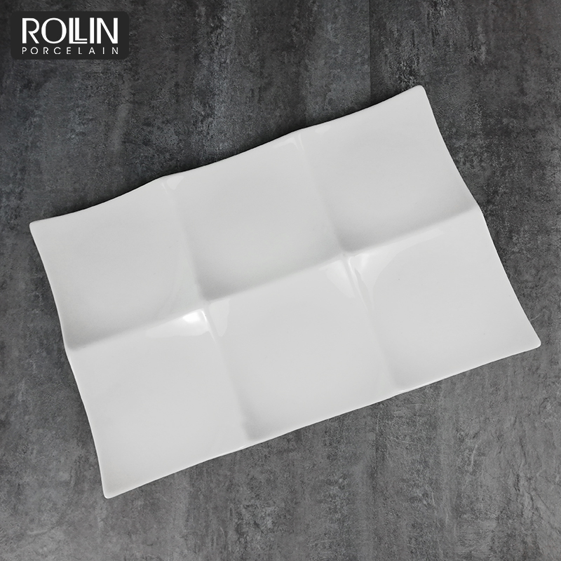 White Porcelain Rectangular Plates Divided Plate