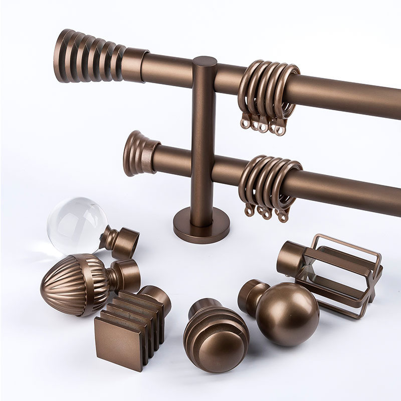 New Arrival Factory Price Wall Mounted Heavy Duty Alloy Bracket Finials Aluminium Double Curtain Rod Set for Bedroom