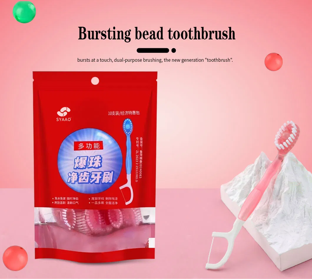 Fresh Breath 5 in 1 Disposable Toothbrush with Bursting Bead One Brush Technology Medium Bristle Convenient Dental Care Tool