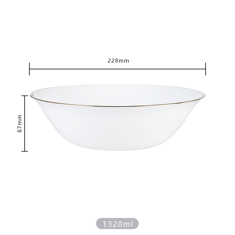 Customized 9 Inch Tempered Opal Glassware Salad Serving Bowl with Gold Rim for Parties