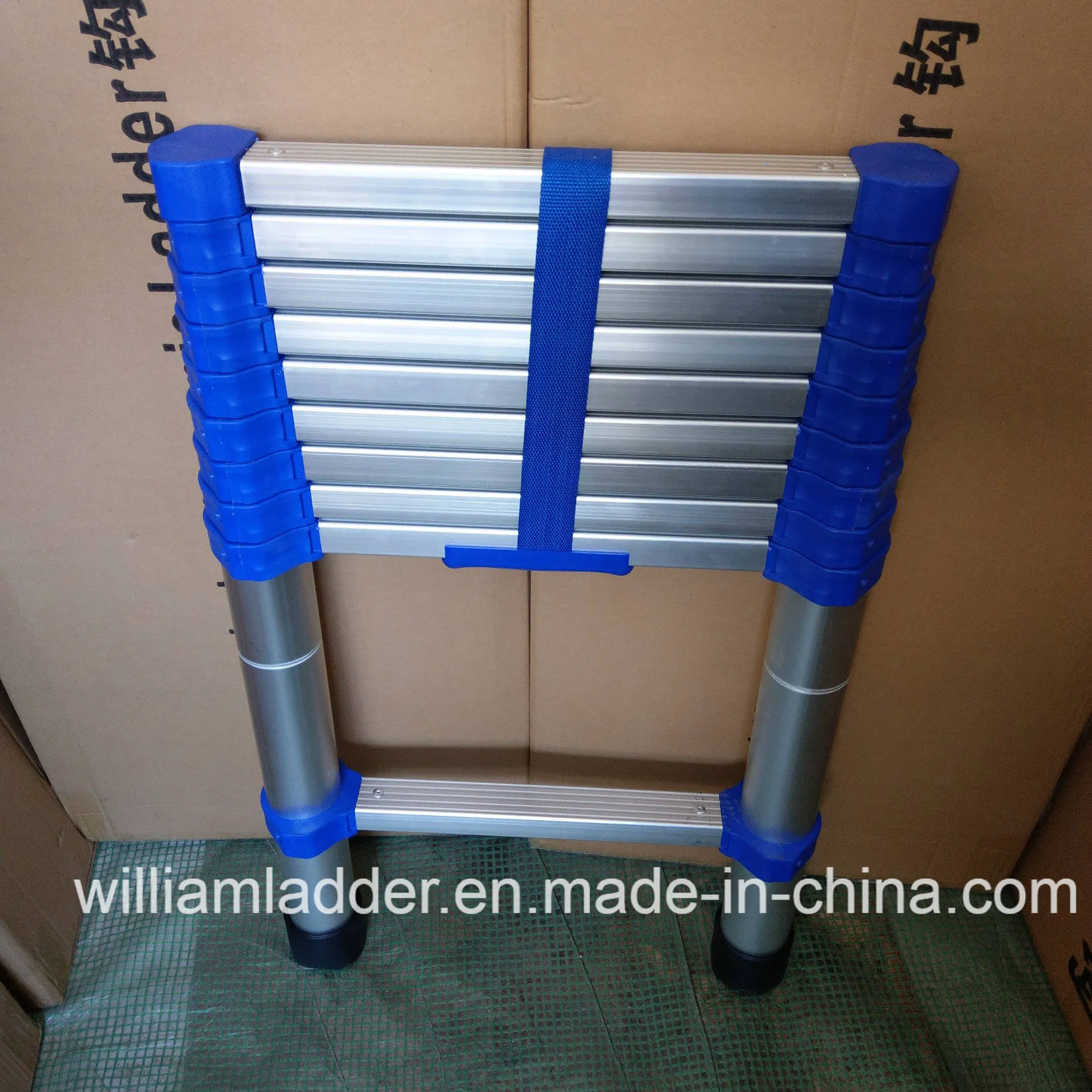 New Design Blue Color Single Telescopic Ladder 10steps 2.9m Aluminum Folding Step Ladders 150kg Loading Capacity