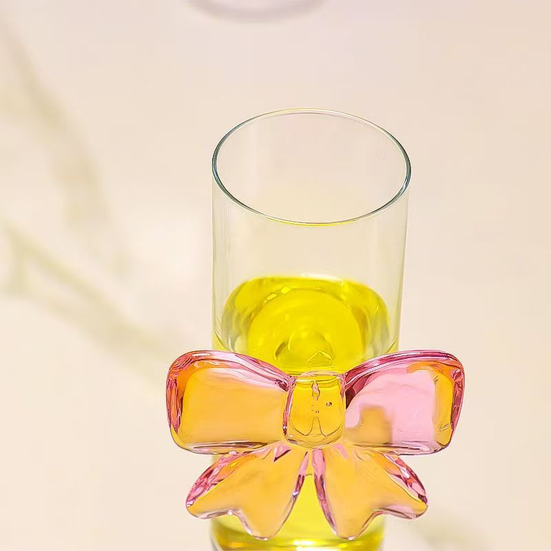 Customized Hand Blown Lead Free Glass Bowknot Wine Goblet Party High Feet Champagne Glasses Pink Bow Champagne Flutes