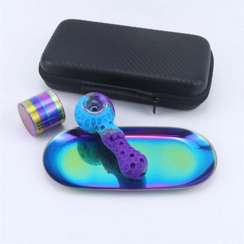 Color Smoking Set Tobacco Smoke Pipe Honey Water Pipe Herb Grinder Smoking Accessories Rolling Tray Smoking Kit