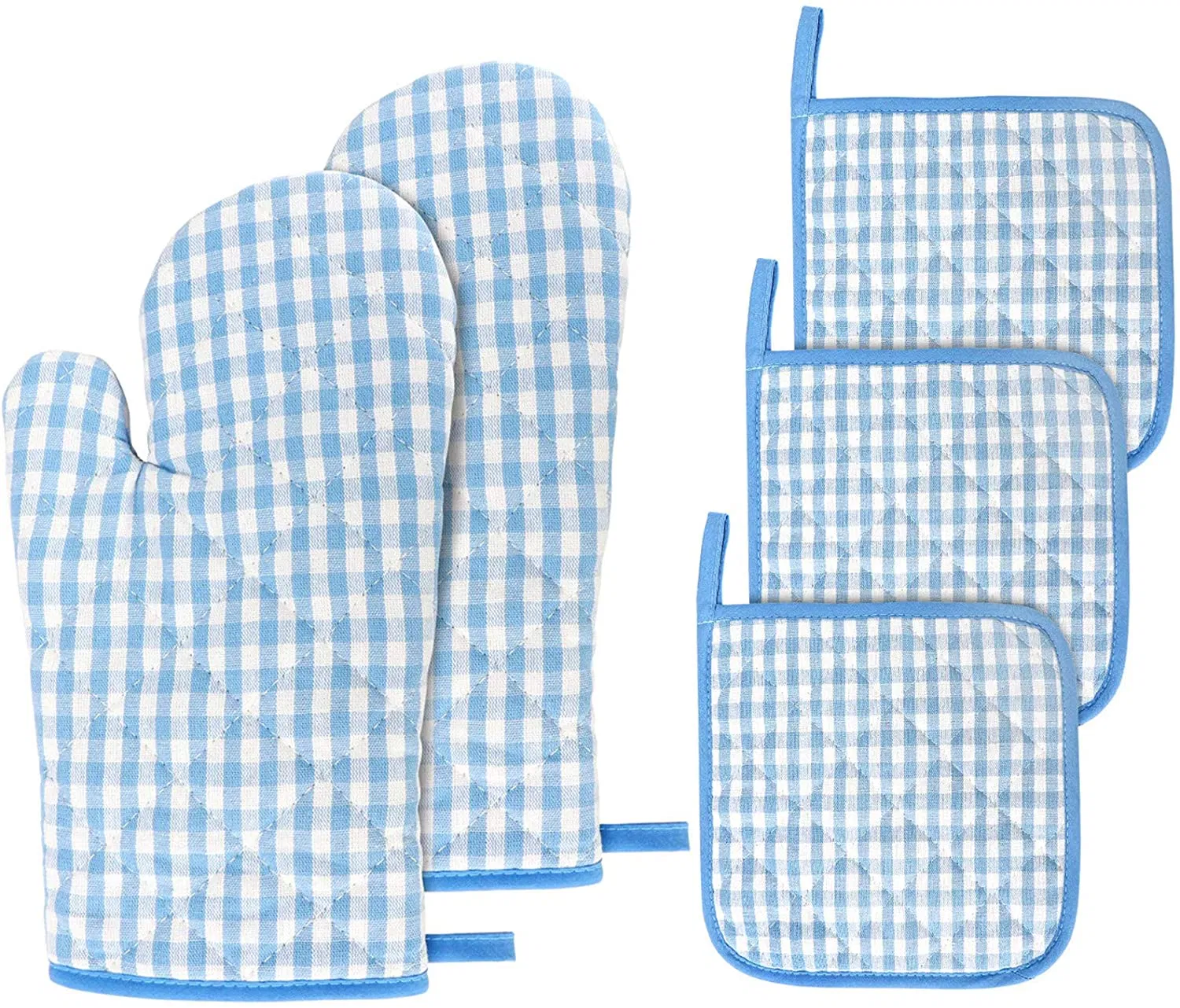 Heat Resistant Cotton Gingham Oven Mitts and Pot Holders for Cooking Baking